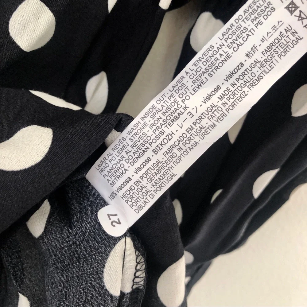ZARA Smocked Puff Sleeve Polka Dot Mock Neck Blouse in Black